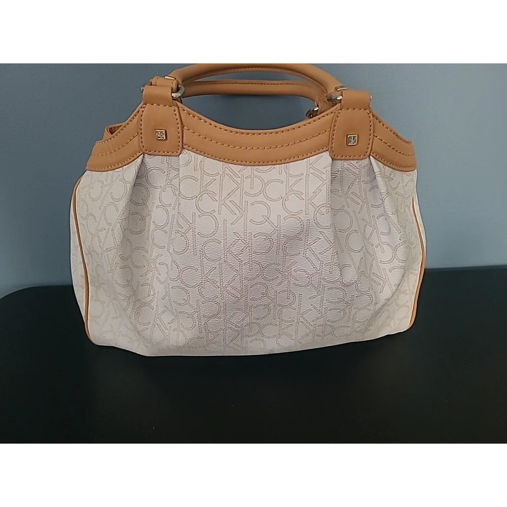 Calvin Klein Monogram CK Handbag‎ Hobo Bag Purse Off-White & Tan